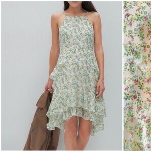 Banana Republic Floral Print Feminine Ruffle Layered High-Low Midi Dress Size 8